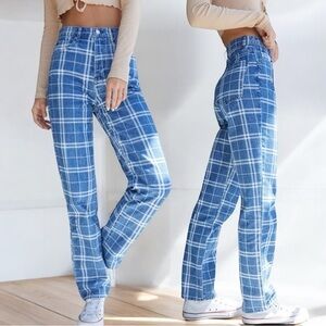 PacSun High Rise Straight Full Length Plaid Dad Jean